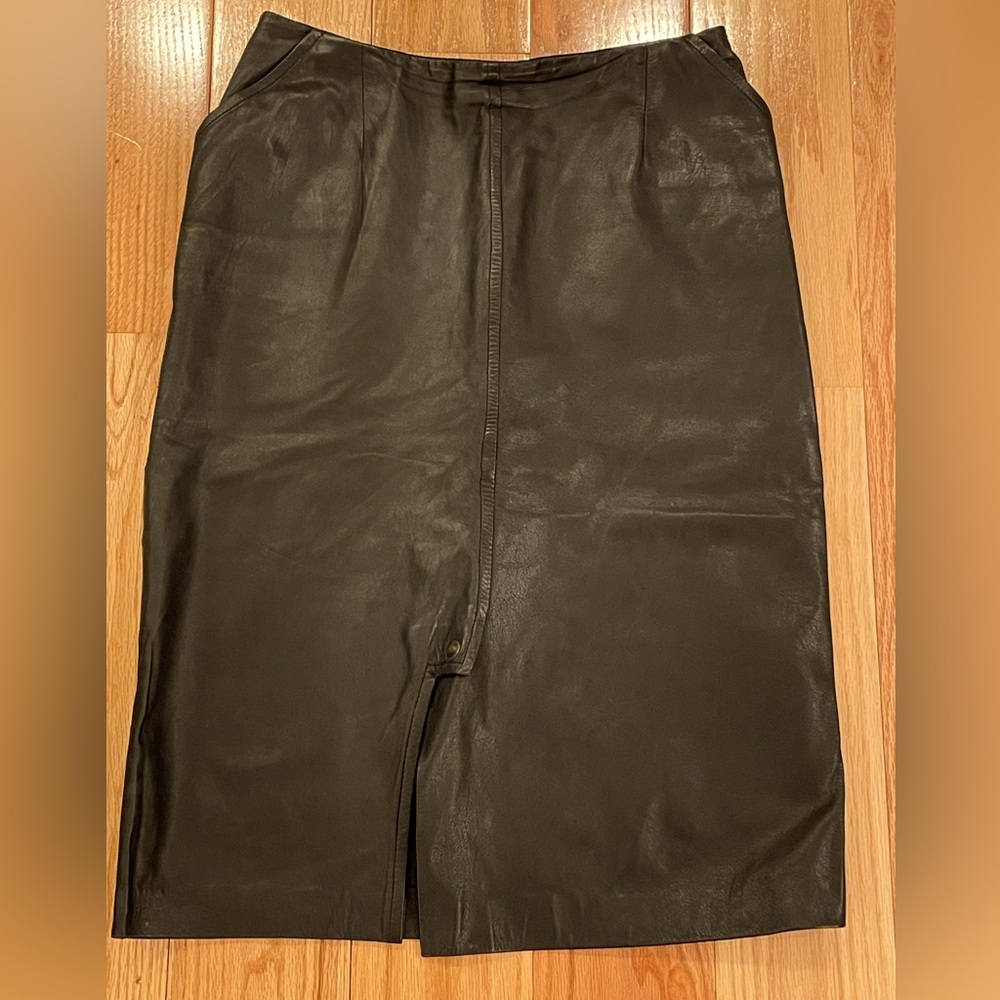Burberry Black Leather Pencil Skirt Vintage Sz 10